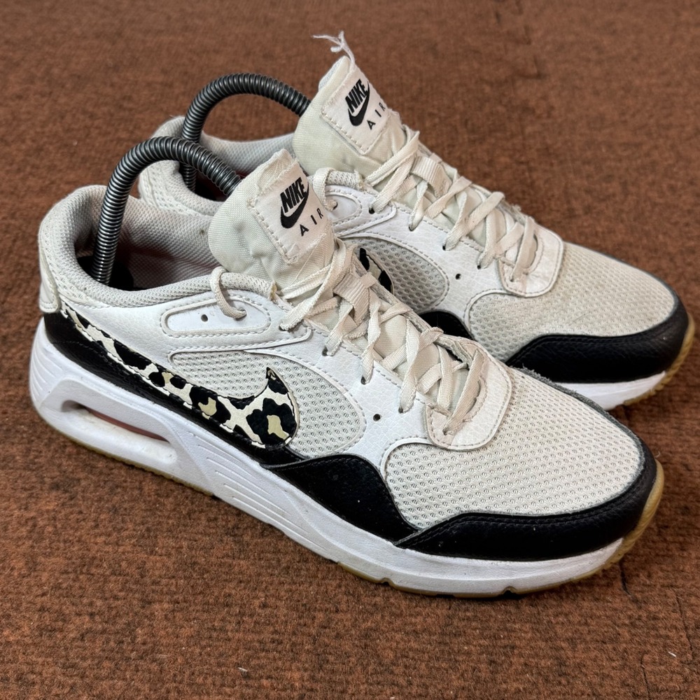 A- Nike Air Max SC Womens Leopard Print White Black Sneakers Size 9 DZ5200-100